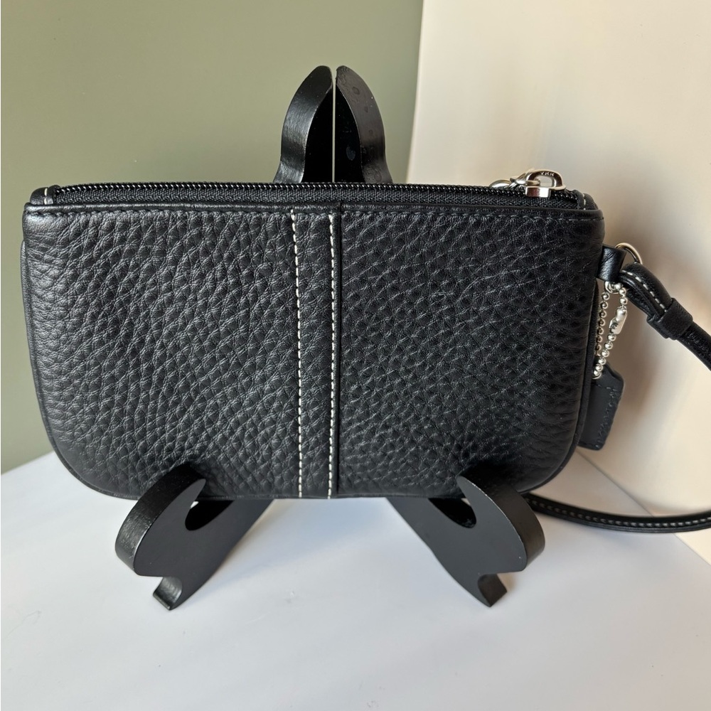 COACH Black Pebbled Leather Wristlet - Picture 2 of 3